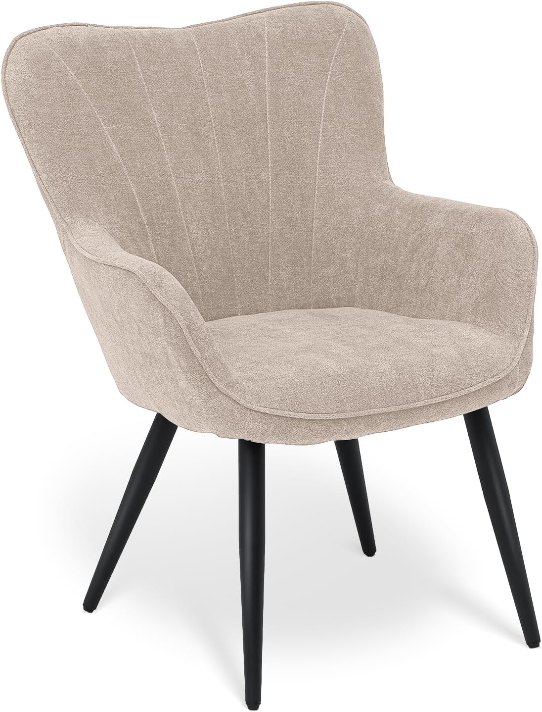 Athena Collection Wingback Accent Chair for Living Room, Upholstered Arm Reading Chair for Adults, Cozy Linen Fabric Armchair with Metal Legs for Bedroom, Makeup, Office, Beige