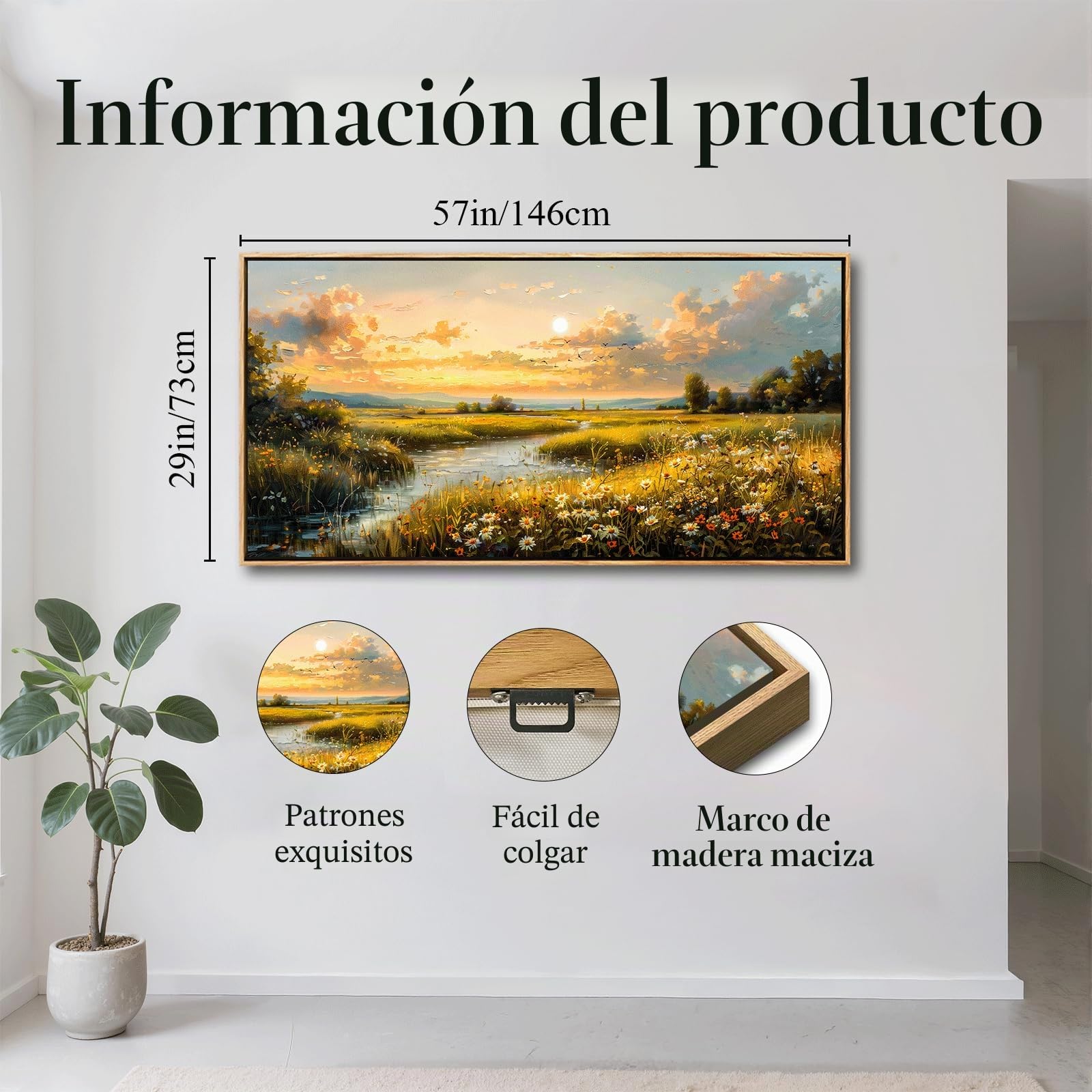 JHHUAMO Natural Cuadro con Marco Flores para Dormitorio Salon 73x146 cm | Motivo Paisaje Rural, Motivo Exquisito, Impresión Alta Definición, Colgado Sencillo, Uso Polivalente