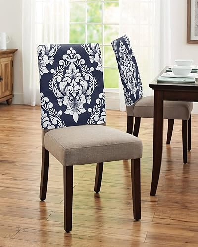 Miniatura 4 de Paquete de 6 fundas para respaldo de sillas de comedor, diseño de cachemira azul marino, lavables, extraíbles y lavables, protectores de silla para