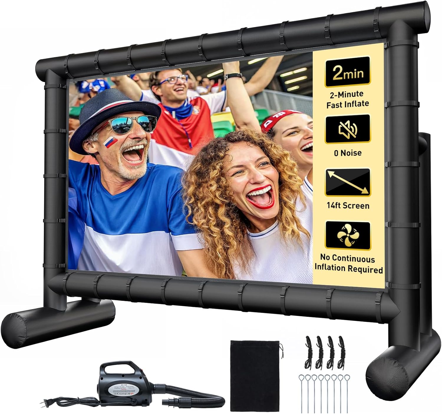 Pipishell 14ft Inflatable Projector Screen, Airtight Outdoor Movie Screen with 650W Air Pump, Upgraded Portable Projector Screen with 2-Minute Fast Inflation, No Need to Keep Inflating, PIPJN14B