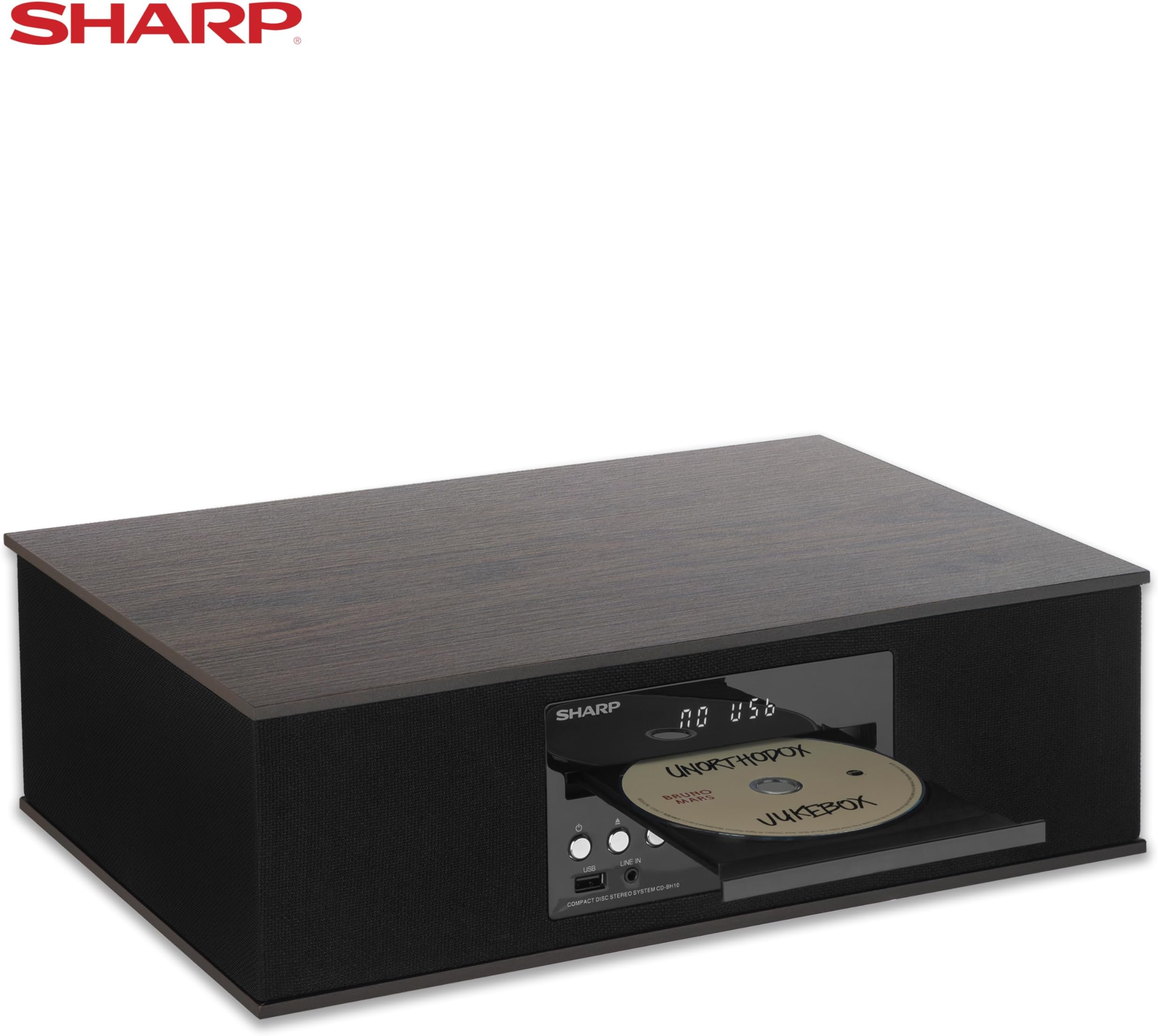 CD-BH10 Vintage Style Retro Look Micro Component Wireless Bluetooth Audio Streaming & CD Player Wood Speaker System, USB Port for MP3 Playback, FM Stereo Digital Tuner, AUX Input