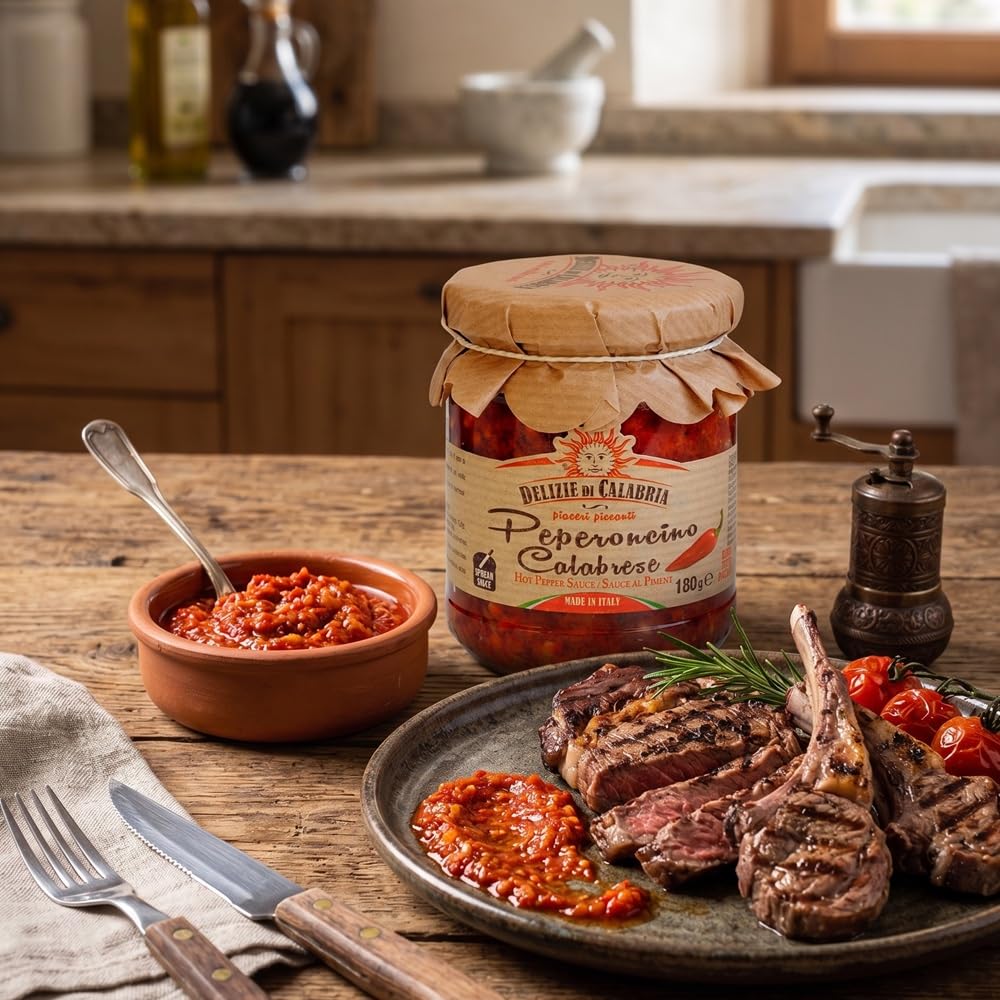 Salsa Picante de Chile Italiana Hecho con Peperoncino de Calabria Delizie di Calabria 180g