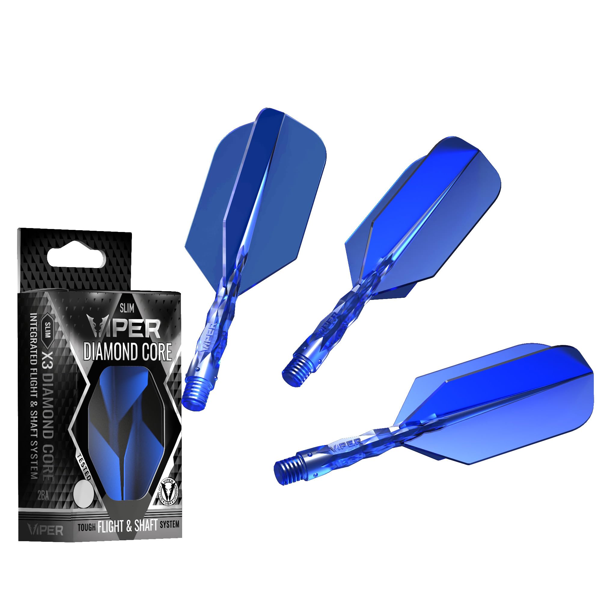 Viper Diamond Core Integrated Dart Flight & Shaft System - Precision Darting Accessory with Tough Polymers for Enhanced Performance, Set of 3, Short Shaft, Slim Flight, Blue — image 1
