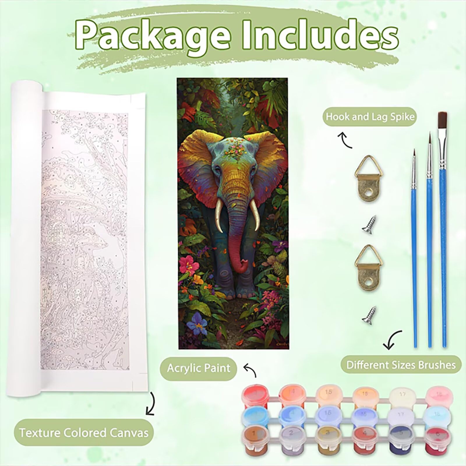 Malen Nach Zahlen 50x150cm Leinwand Tier Malen Nach Zahlen Erwachsene mit Ohne Rahmen, DIY Kreativ Set für Erwachsene mit Pinseln und Acrylfarbe, Zimmer Deko Elefant Landschaft Geschenk, P0M-1016