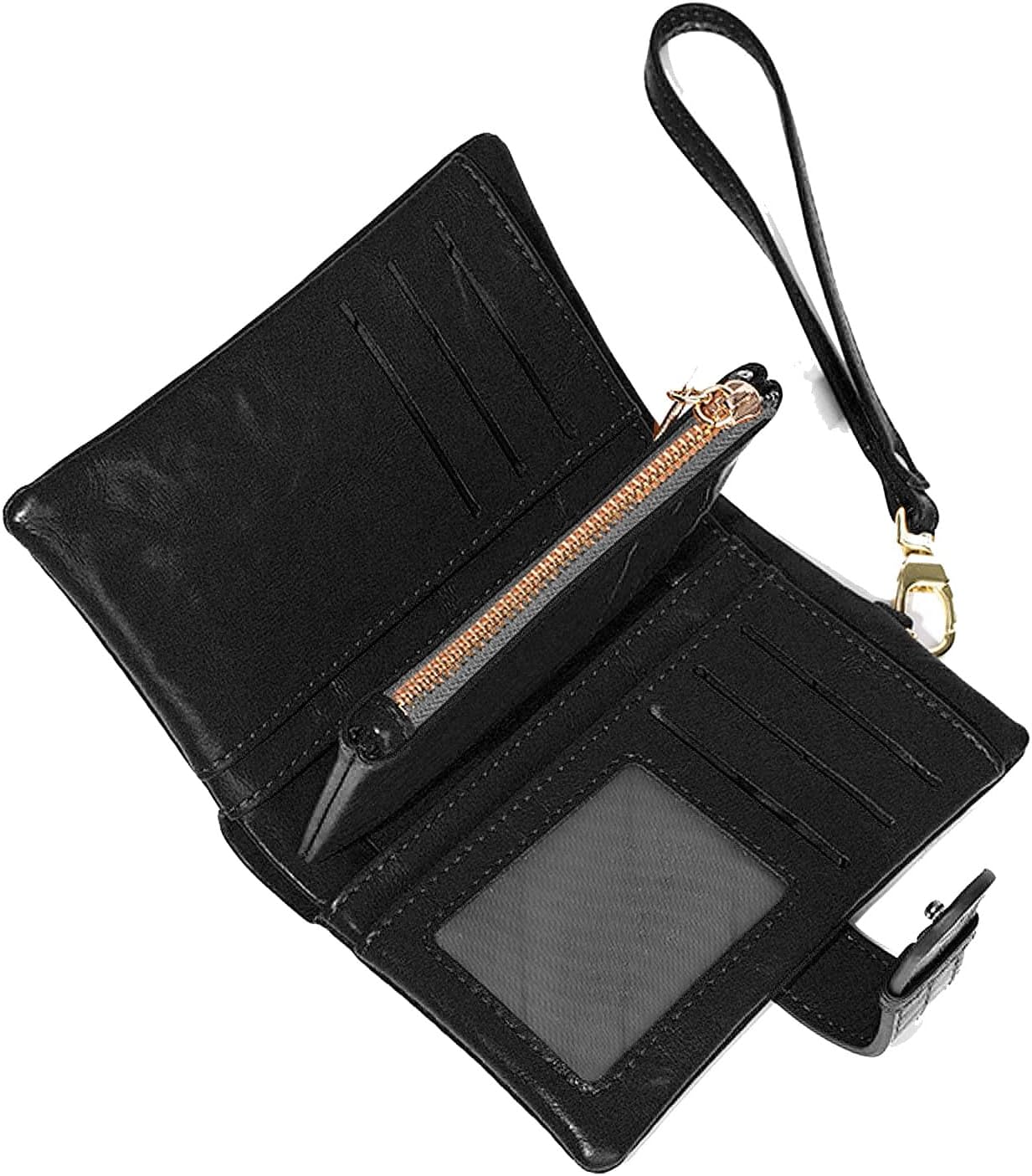 Wallets for Women Small Leather Rfid Ladies Wallets Bifold Medium Billfolds for Women Compact Trifold Wristlet with Wrist Strap Coin purse Card holder (Black) - Image 2