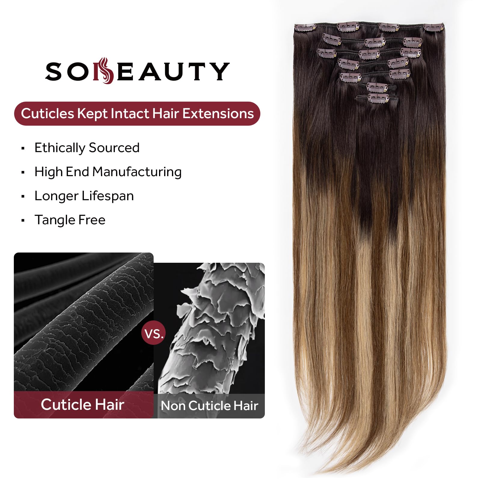SOBEAUTY Hair Extensions Clip in, Real Human Hair Extensions, 100% Human Hair Extensions Double Weft - Image 4