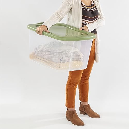 Miniatura 8 de Paquete de 2 contenedores de almacenamiento de plástico resistentes de 70 cuartos de galón con asas y tapas de agarre completo, contenedores de