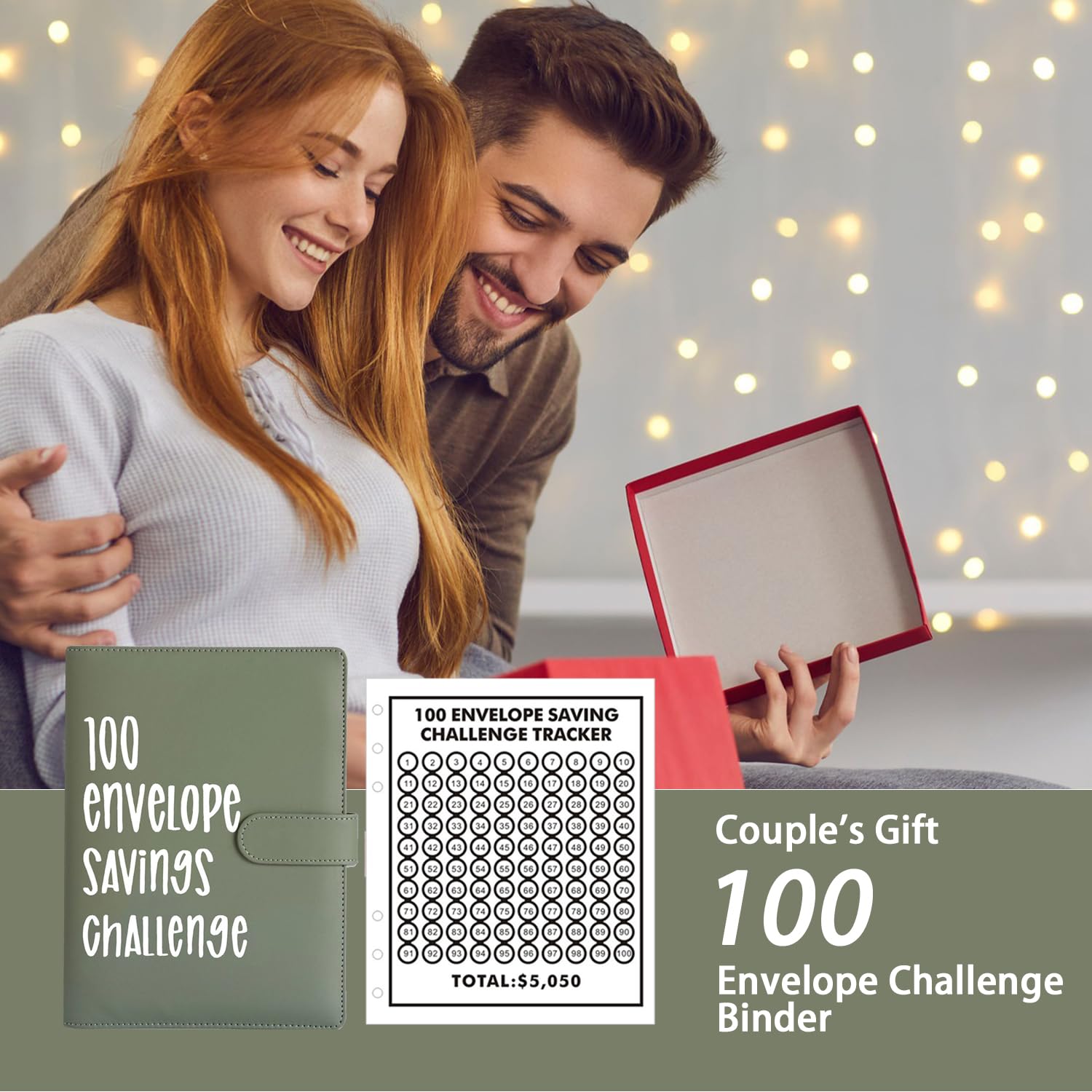 100 szt. opasek na wyzwania, segregator na wyzwania, Savings Challenges Binder, koperty Binder, organizer na książki z kopertami na gotówkę na 100 dni, dla par, biur, domu (kolor zielony)