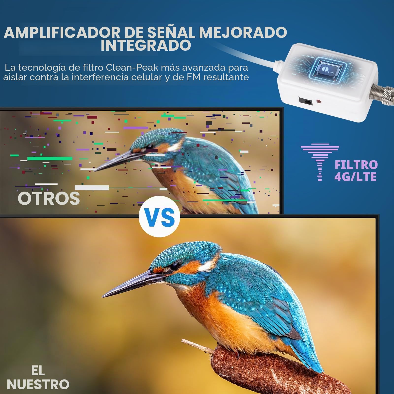 1byone - Antena de TV para exteriores de 360°, recepción omnidireccional de largo alcance de 100 millas para mejorar VHF y UHF 4K Ready HDTV Antena con estabilidad añadida para uso en