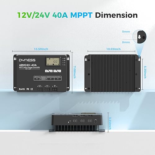 Miniatura 6 de Controlador de carga solar MPPT de 40 A, entrada de 12 V/24 V CC, monitoreo en tiempo real de aplicación con Bluetooth 5.0, pantalla LCD ajustable