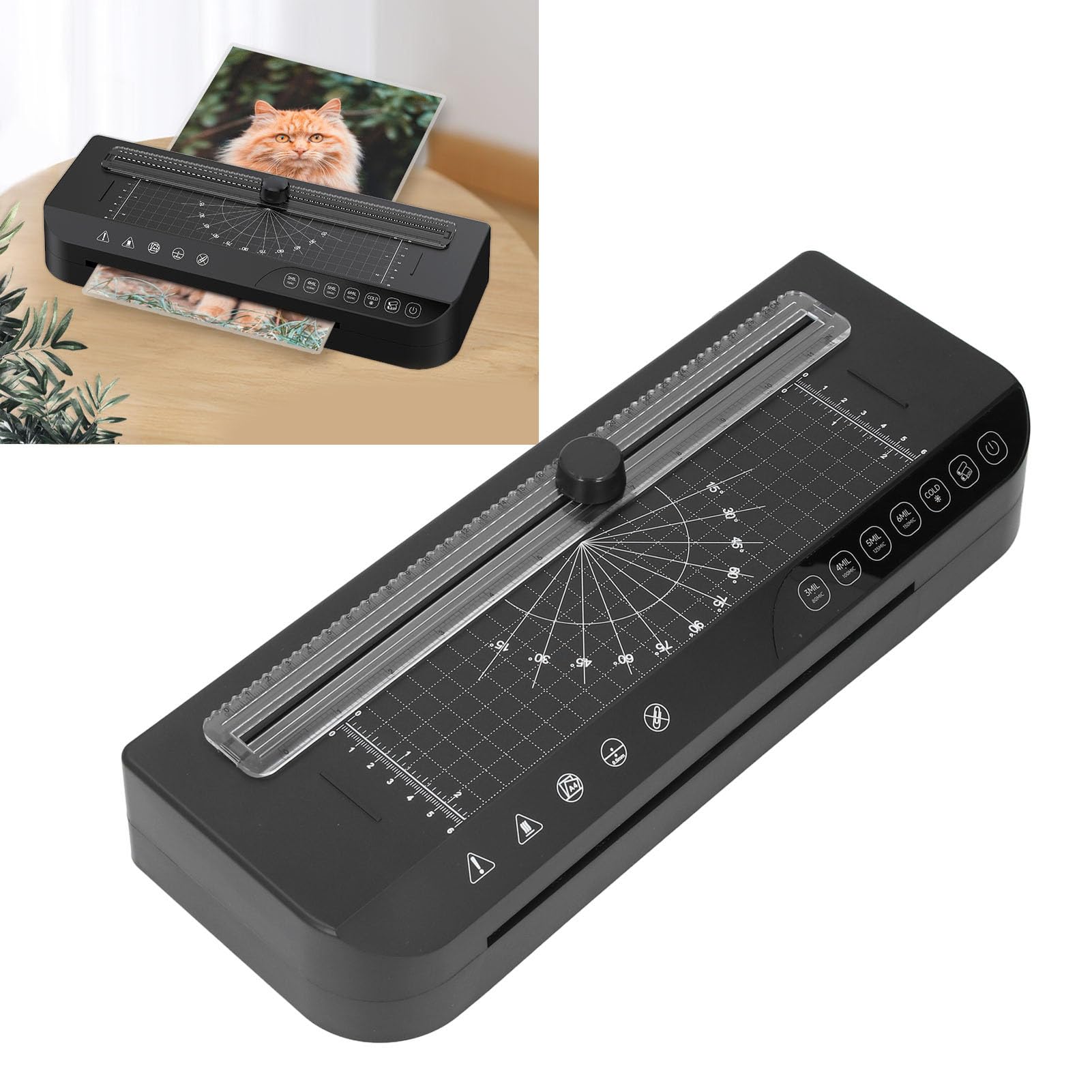Laminator Fotograficzny z przycinarką, Kompaktowa Maszyna do Laminowania Biurowego, Szybki i Cichy Laminator do Rysowania Menu Dokumentów A4 Poniżej (Marhynchus471rxig0wn-11)