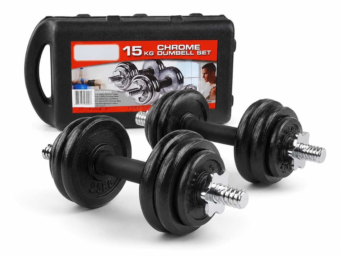 Adjustable Dumbbell & Barbell Set 15-50KG Cast Iron Adjustable Dumbbells Weight Set with Spinlock Collars, Free Weights for Home Gym Strength Training Weight Lifting Fitness Equipment, 15 Kilograms