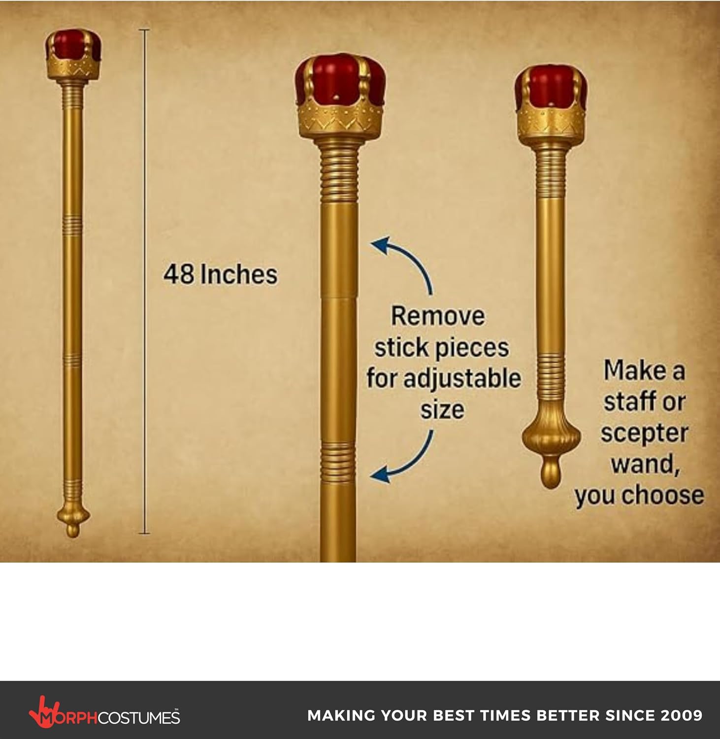 Nicky Bigs Novelties King Sceptor, King Cane, Royal Sceptor Staff Prop, Royal Accessories, Gold Cane Costume, Kings Costume Accessories