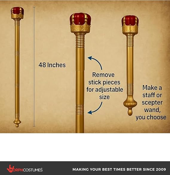 Nicky Bigs Novelties Royal King Scepter Staff, Gold Plastic Costume Prop
