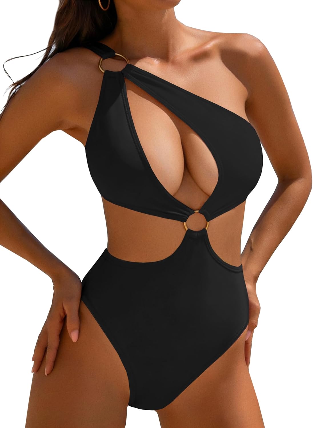 Hilinker Womens Cut Out Sexy One Piece Swimsuit Monokini One Shoulder Tummy Control Bathing Suits - Image 2