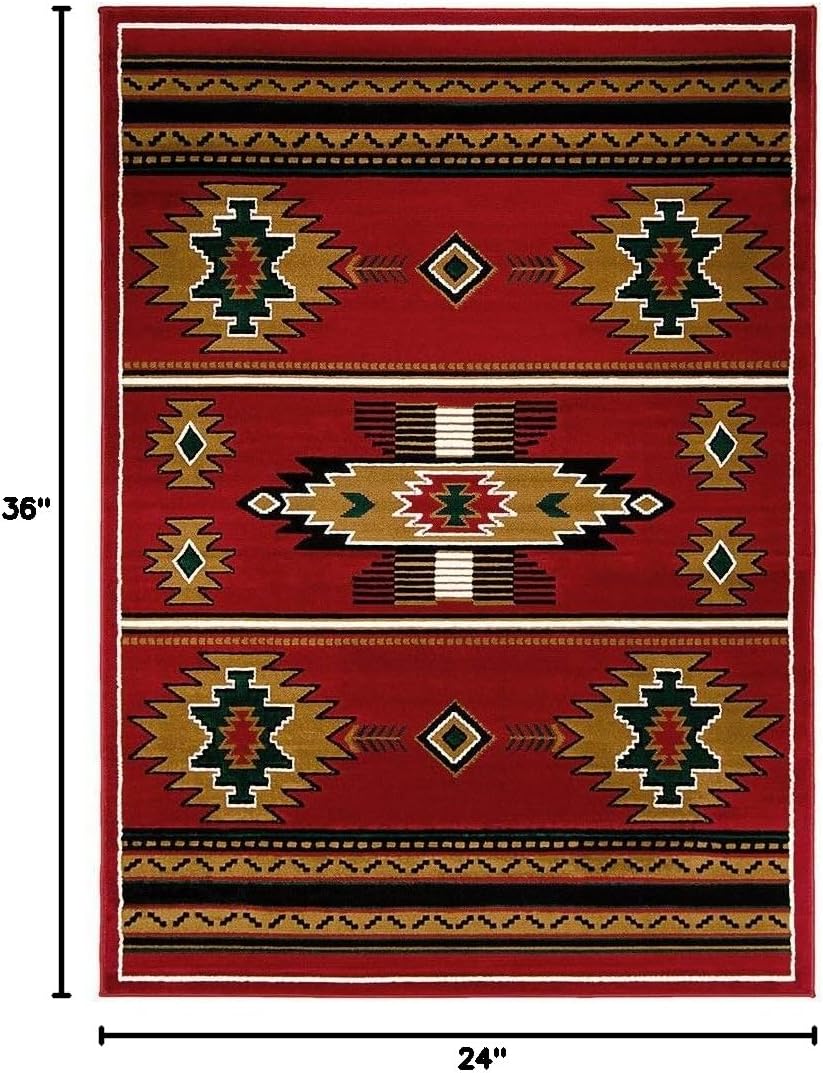 Champion Rugs Southwest Native American Navajo Indian Rustic Lodge Aztec Geometric Modern Area Rug Design in Red (2’ X 3’)