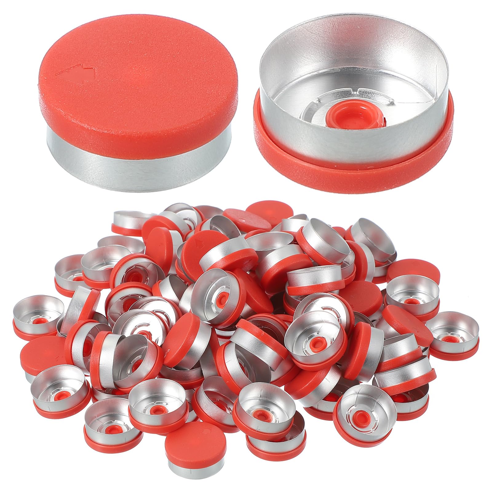 PATIKIL 20mm Caps, 100 Pack Top Caps Vial Seals Plastic-Aluminum Caps Cover for Glass Vials Bottles, Red