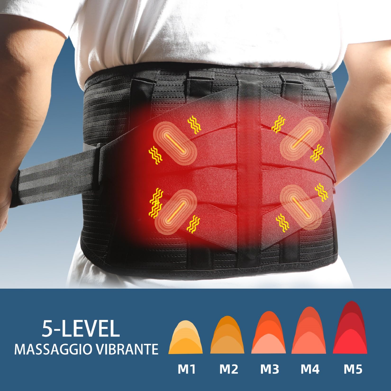 HONGJING Tutore per la schiena con luce rossa riscaldante per alleviare il dolore lombare, supporto lombare cintura massaggiatore ricaricabile per sciatica, scoliosi, ernia del disco, M