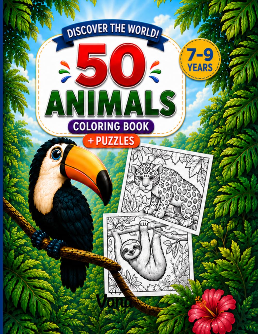 50 Animals: coloring book for children 7-9 years old