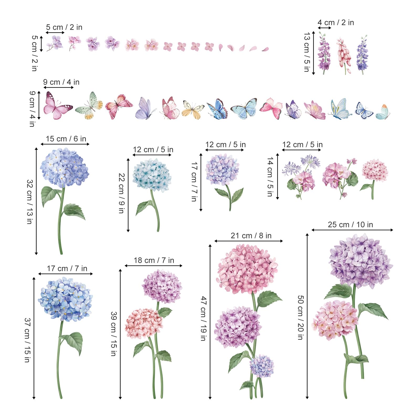 wondever Summer Purple Flower Window Clings Blue Hydrangea Floral Butterfly Glass Sticker Decal Anti Collision Double-Side Static Window Stickers for Home Glass - Image 4