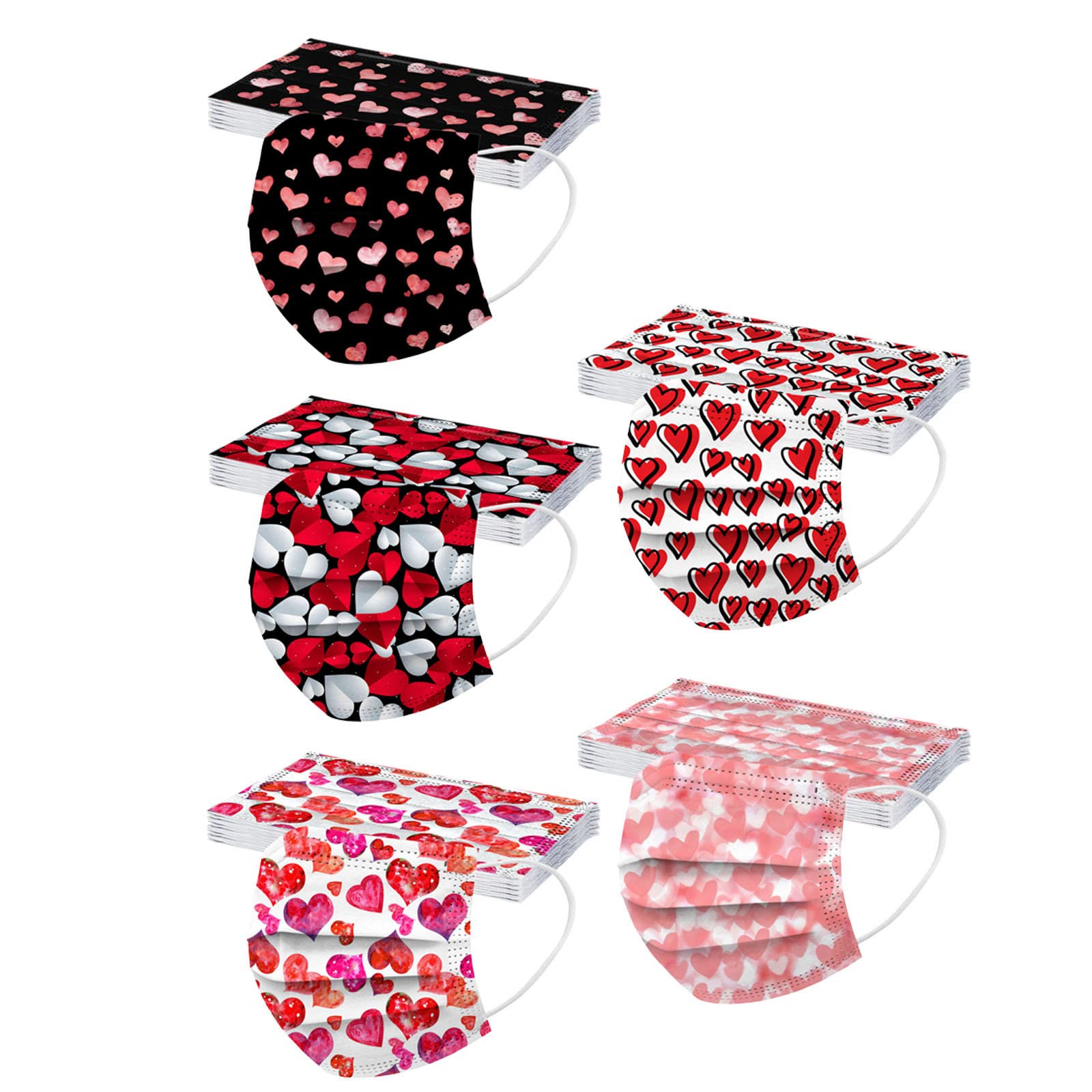 50Pcs Valentines Masks Disposable for Women Graphic Holiday Adult Red Heart 2024 Disposable 3 Ply Earloop Face Masks