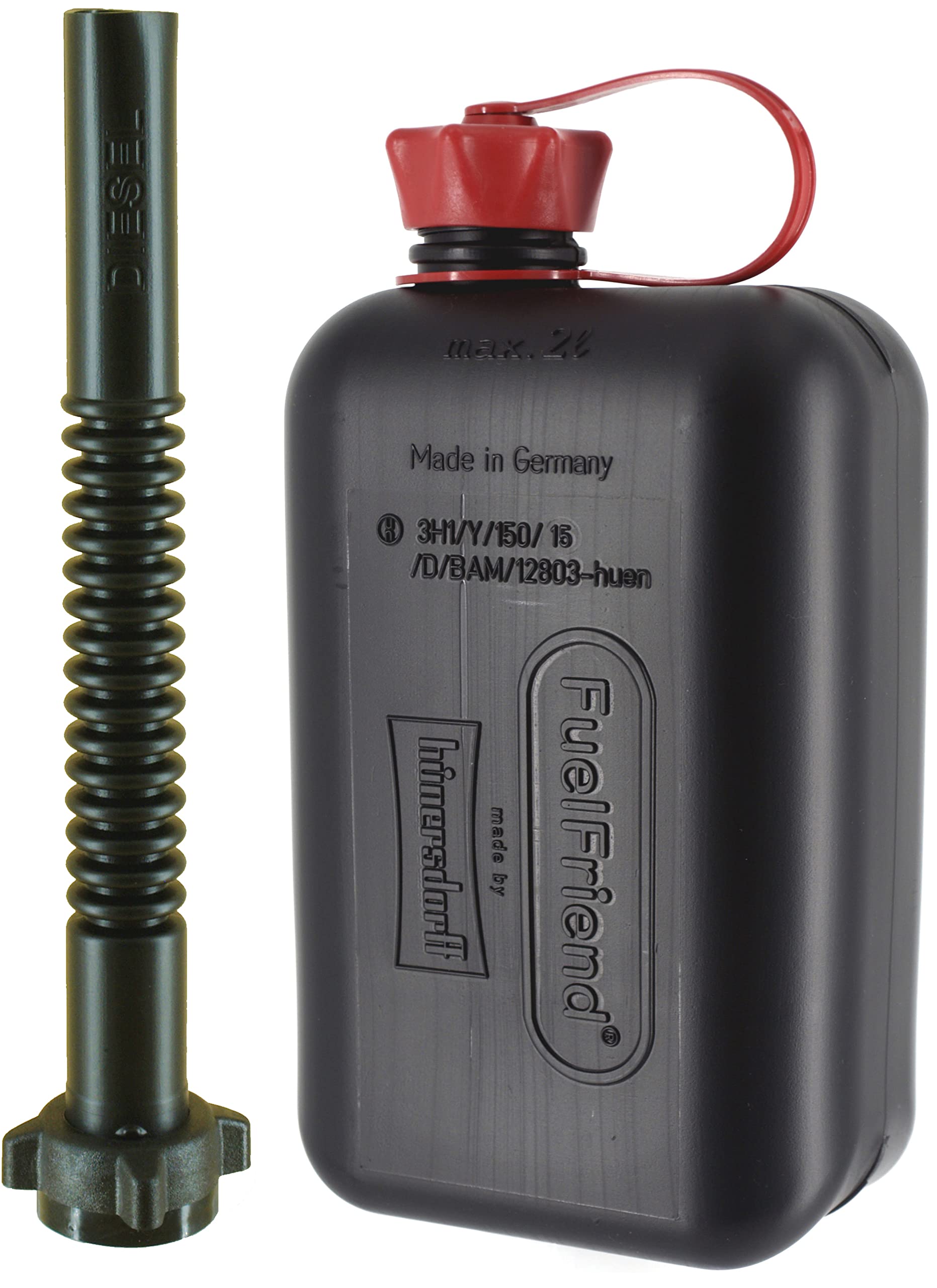 FuelFriend®-BIG max. 2.0 liters Diesel Reserve Can with PREMIUM Outlet Pipe and UN approval