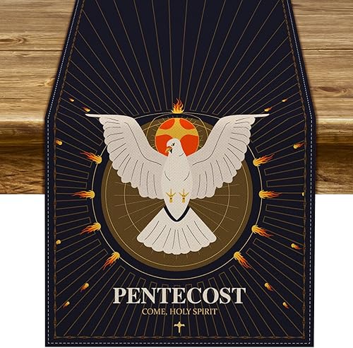 Sunwer Camino de mesa de Pentecostés con espíritu santo cristiano para fiestas, decoración de mesa, decoración del hogar, cocina, comedor, 13 x 72