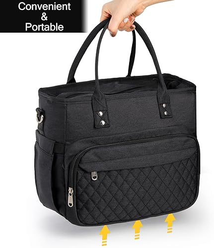 Miniatura 3 de Yesland Bolsa de almuerzo, lonchera negra para hombres y mujeres, bolsa grande para el almuerzo, bolsa enfriadora, a prueba de fugas, bolsa de