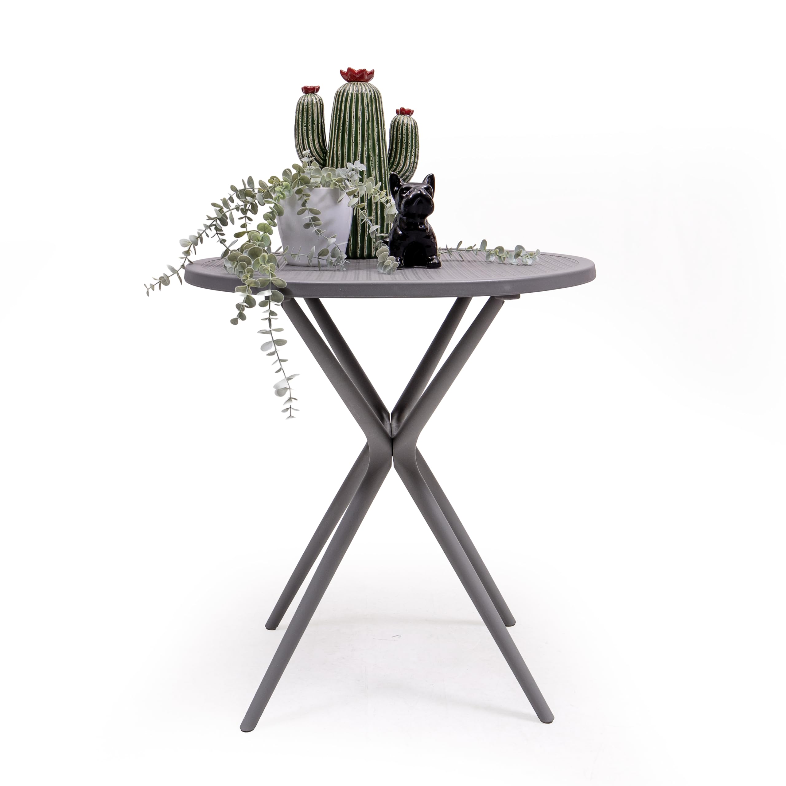 Homely – Mesa velador Redondo para jardín JARA | 65 cm Diámetro, 75 cm Alto | Polipropileno Material idoneo para Exterior | Color Gris