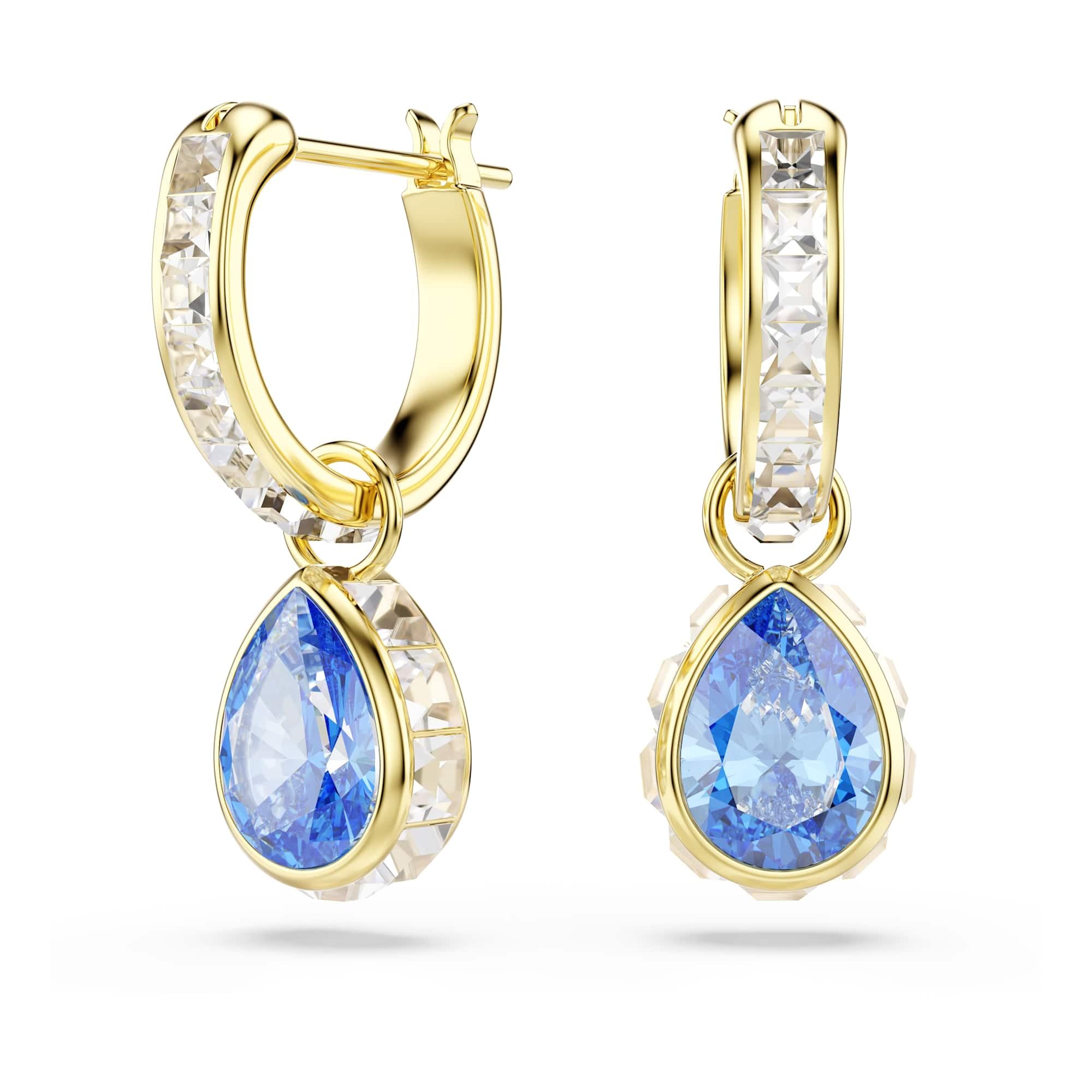 Swarovski Jewellery Women's Blue/Gold Swarovski Chroma Pear Cut Crystal Tone Drop Earrings 2.2 X 0.7 X 1.3Cm