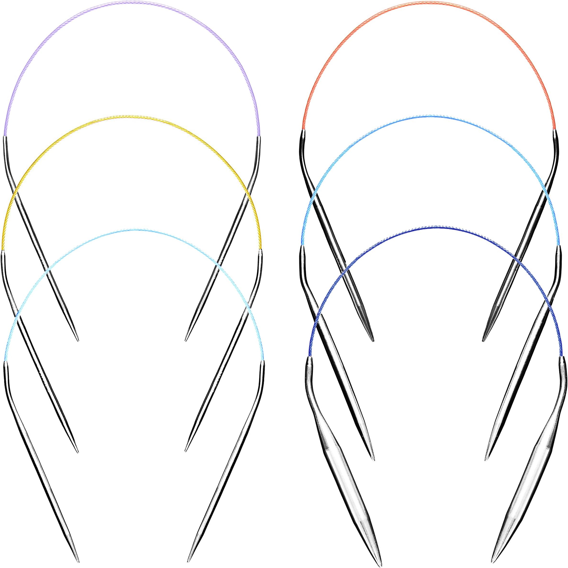 Circular Knitting Needles 16 Inch Set Round Metal Kit Size 13 10 8 6 2.5 0 (Etched US&mm, Color-Coded Cable, Smooth Join)