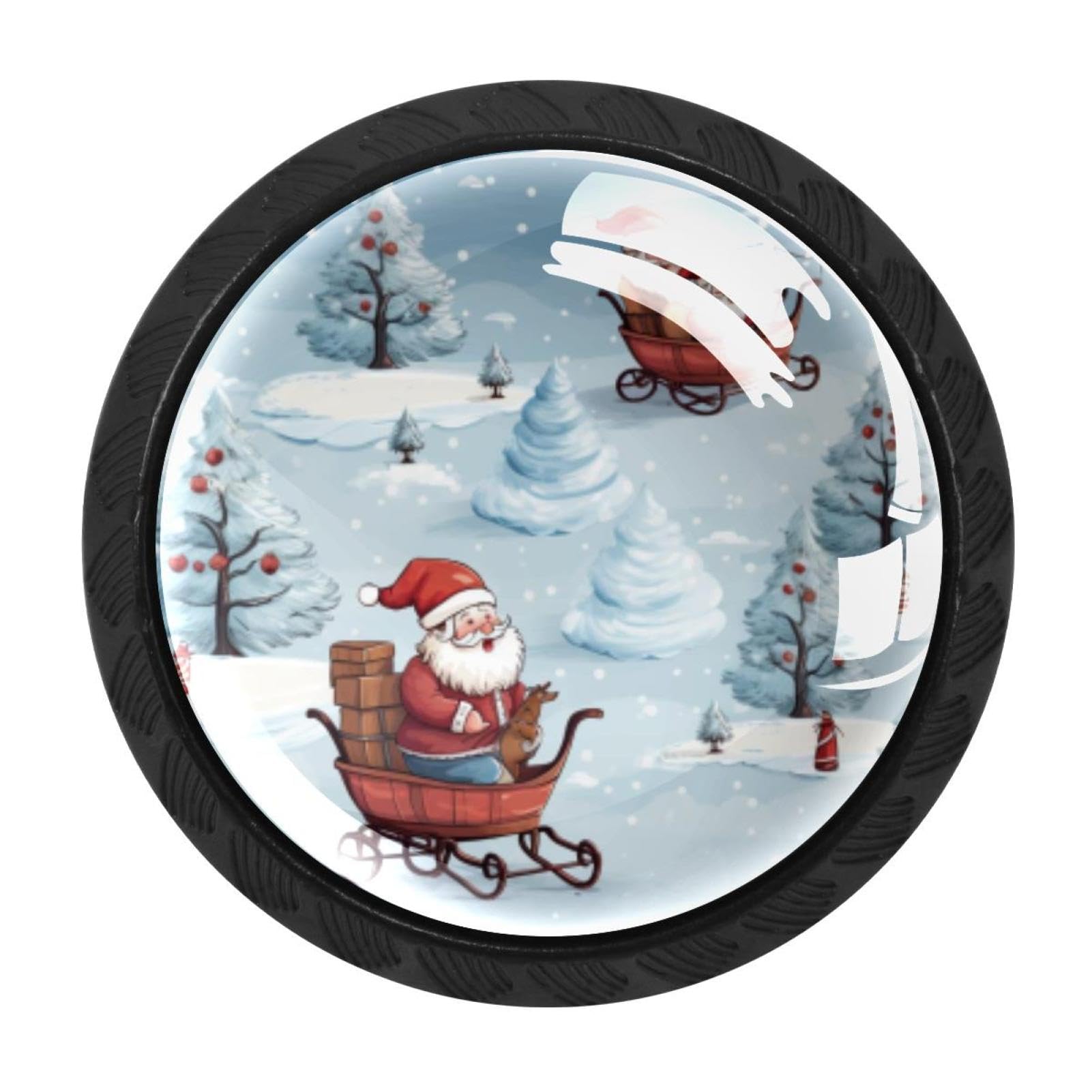 CHENZZZZ 4 Pieces Christmas Sleigh Drawer Knobs, 35mm Black Kitchen Cabinet Knobs, Drawer Pulls and Knobs, Glass Cabinet Hardware Single Hole Knob for Cabinets and Drawers Round