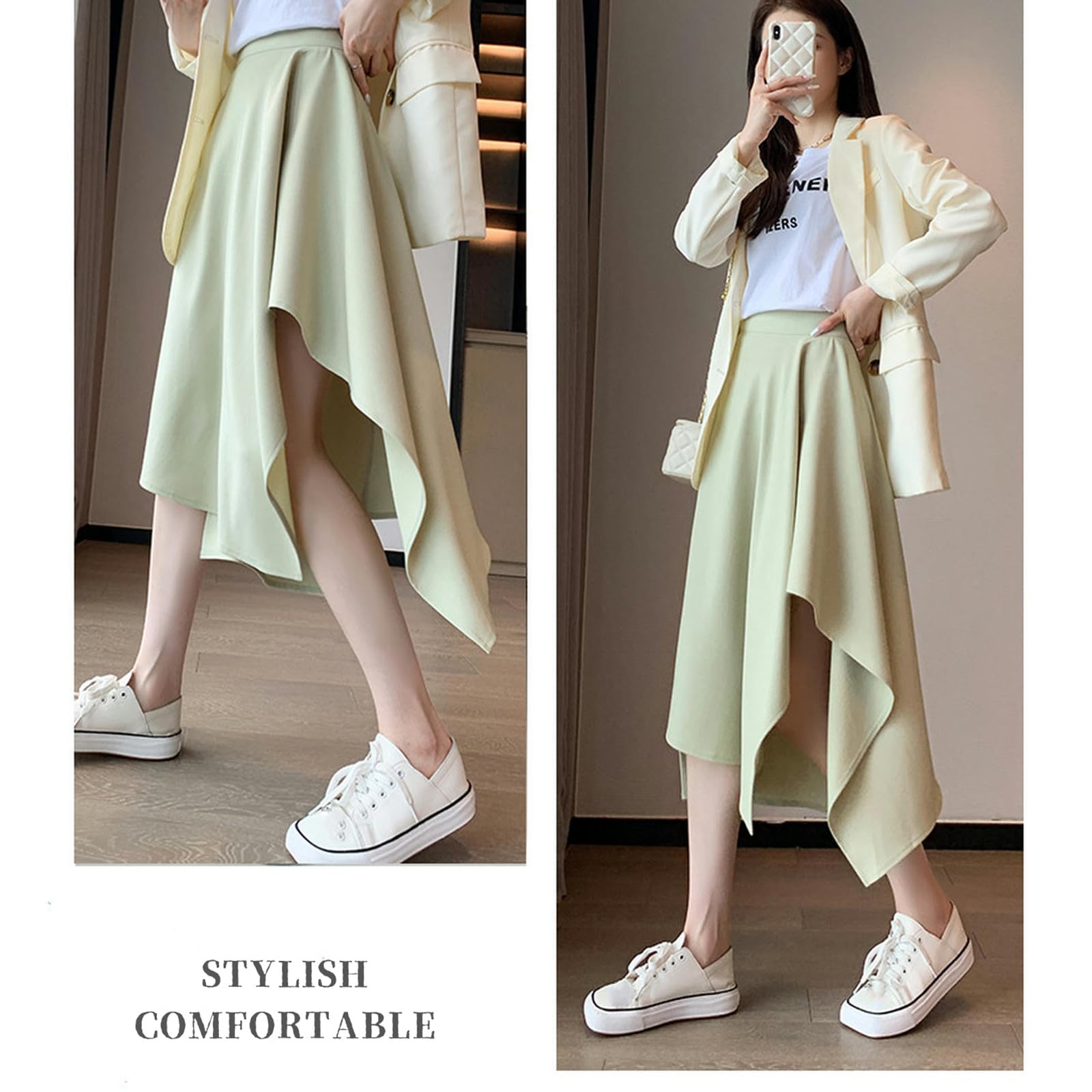 Gonna Donna Gonna A metà Lunghezza A Pieghe Ad Alta Vita da Donna - Gonna Midi in Stile retrò Primavera Estate per Eleganza E Comfort-Verde-l