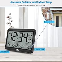 Vista 4 de WallarGe Reloj atómico con temperatura interior y exterior, reloj digital de 8.5 pulgadas, funciona con pilas, ajuste automático, 4 zonas horarias