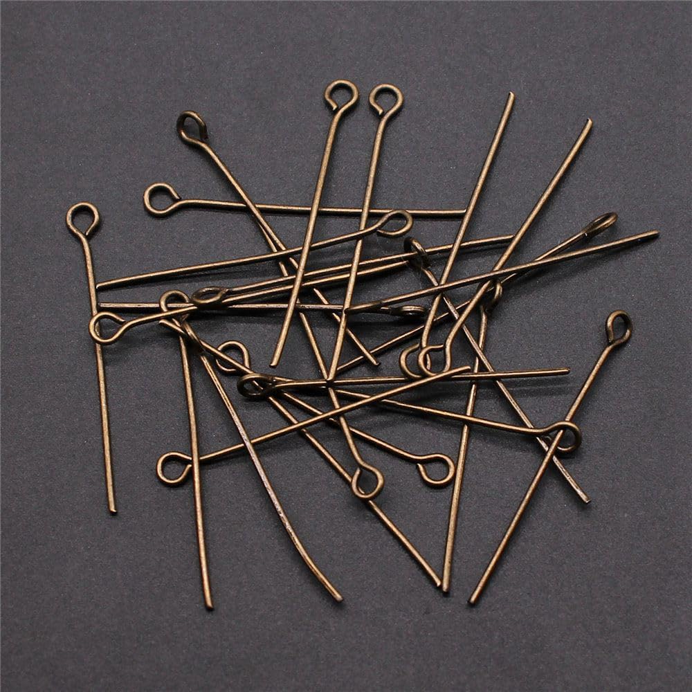 Handmade Eye Head Pins for Bead Stringing Works, 30mm, Antique Bronze Color, 200 Pieces