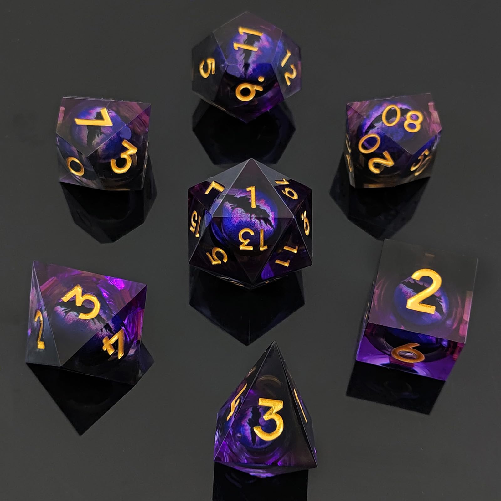 ORUZA 7 PCS Dragon Eye DND Dice Liquid Core D&D Dice Resin Sharp Edge Polyhedral D&D Dice Set for Dungeons and Dragons Role Playing Die D20 D12 D10 D8 D6 D4 D% - Image 2
