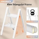 KINGRACK 2 Step Folding Ladder, Lightweight Portable Home Ladder with Non-Slip Wide Pedals and Safety Lock, Sturdy Step Ladder for Adults Painting, Home, Kitchen, Garage, White