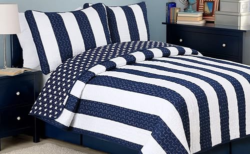 Cozy Line Home Fashions Sailor juego de ropa de cama, edredón reversible de algodón, diseño de estrellas, color azul marino.