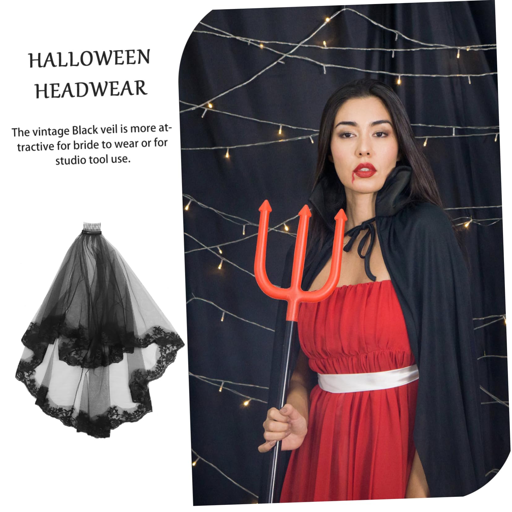 VALICLUD Schwarzer Spitzen Hochzeitsschleier Für Halloween Kostüme Und Braut Dekoration Eleganter Brautschleier Mit Band Rand Für Besondere Anlässe Und Partys