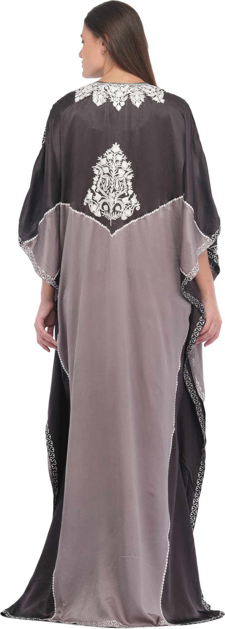 Exotic India Opalowo-szary i łupkowy Ari-haftowany kaftan z Kaszmiru - szary