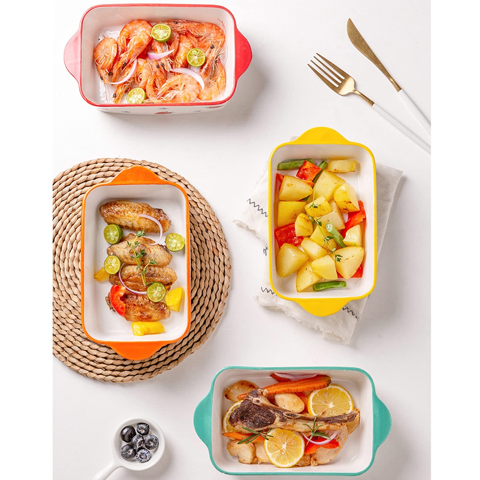Fuente para Hornear Cerámica de 2 piezas, conjunto de platos para hornear, plato de cazuela rectangular, sartenes para hornear, cacerolas lasañas profundas para cocinar cena de pastel, cocina, 9 pulga
