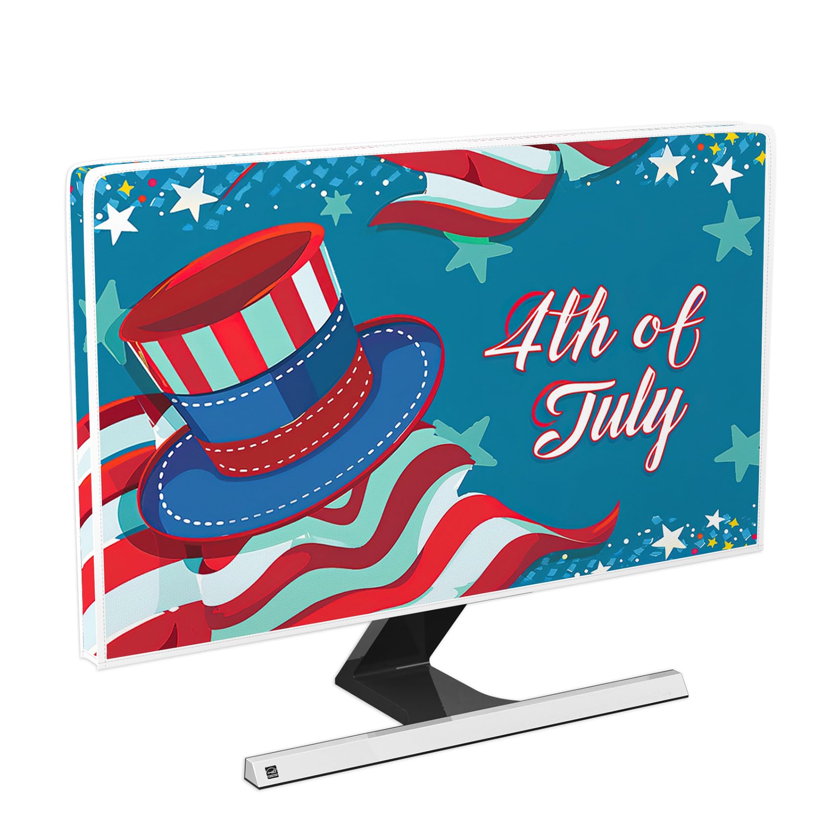 4th of July Monitor Dust Cover 22, 23, 24, 25 Inch American Flag Stars and Stripes Independence Day Panel Case Computer Screen Protective LCD/LED/HD Water Proof Computer Covers for Desktop PC