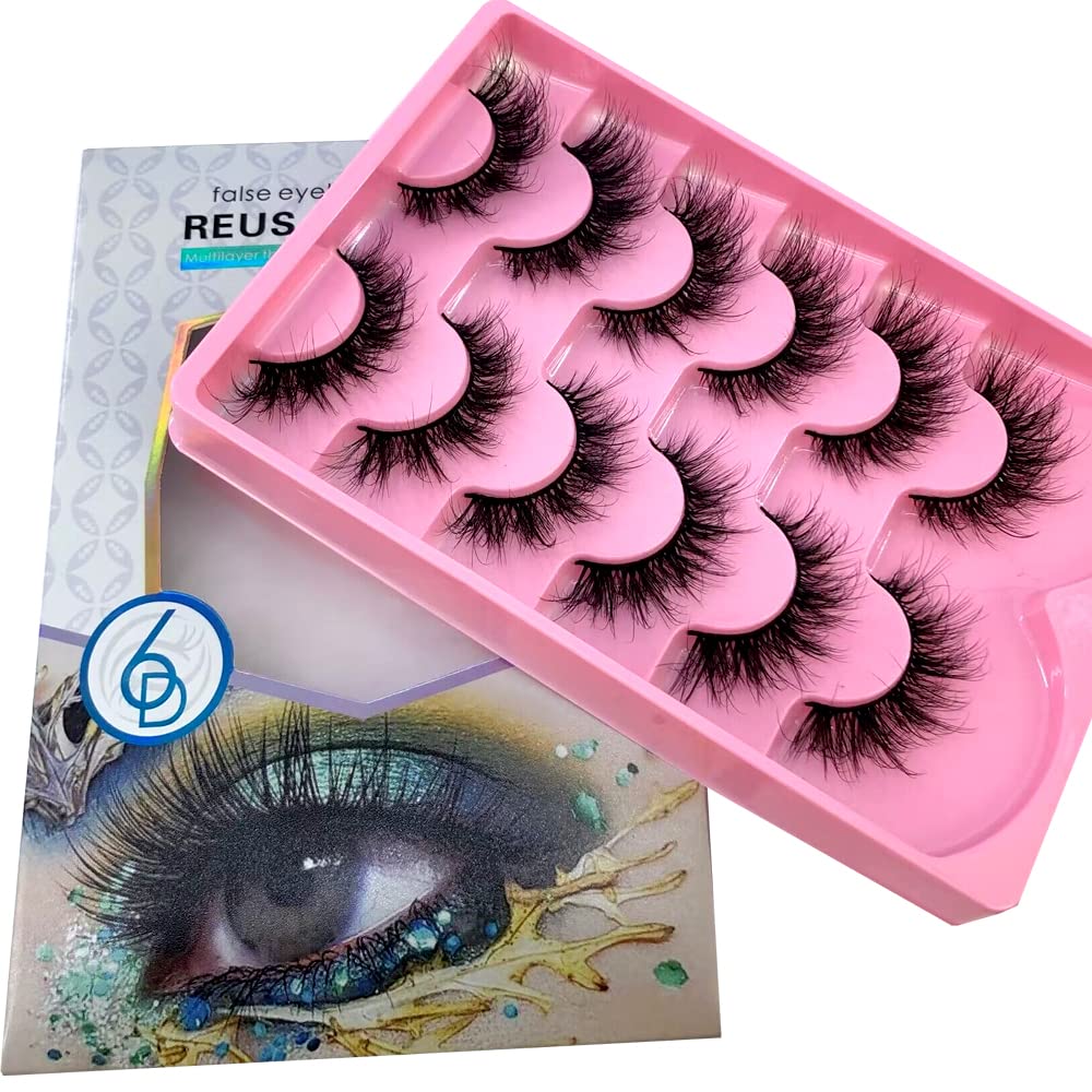 HBZGTLAD 6 Pairs Fluffy False Eyelashes Natural Faux Mink Strip 3D Lashes Pack (SY-01)