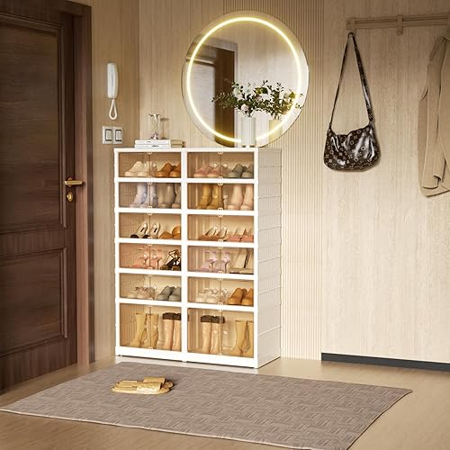 Miniatura 8 de Zapatero portátil de 6 niveles para armario, 24 pares de contenedores de zapatos, caja de almacenamiento plegable de plástico transparente, armario