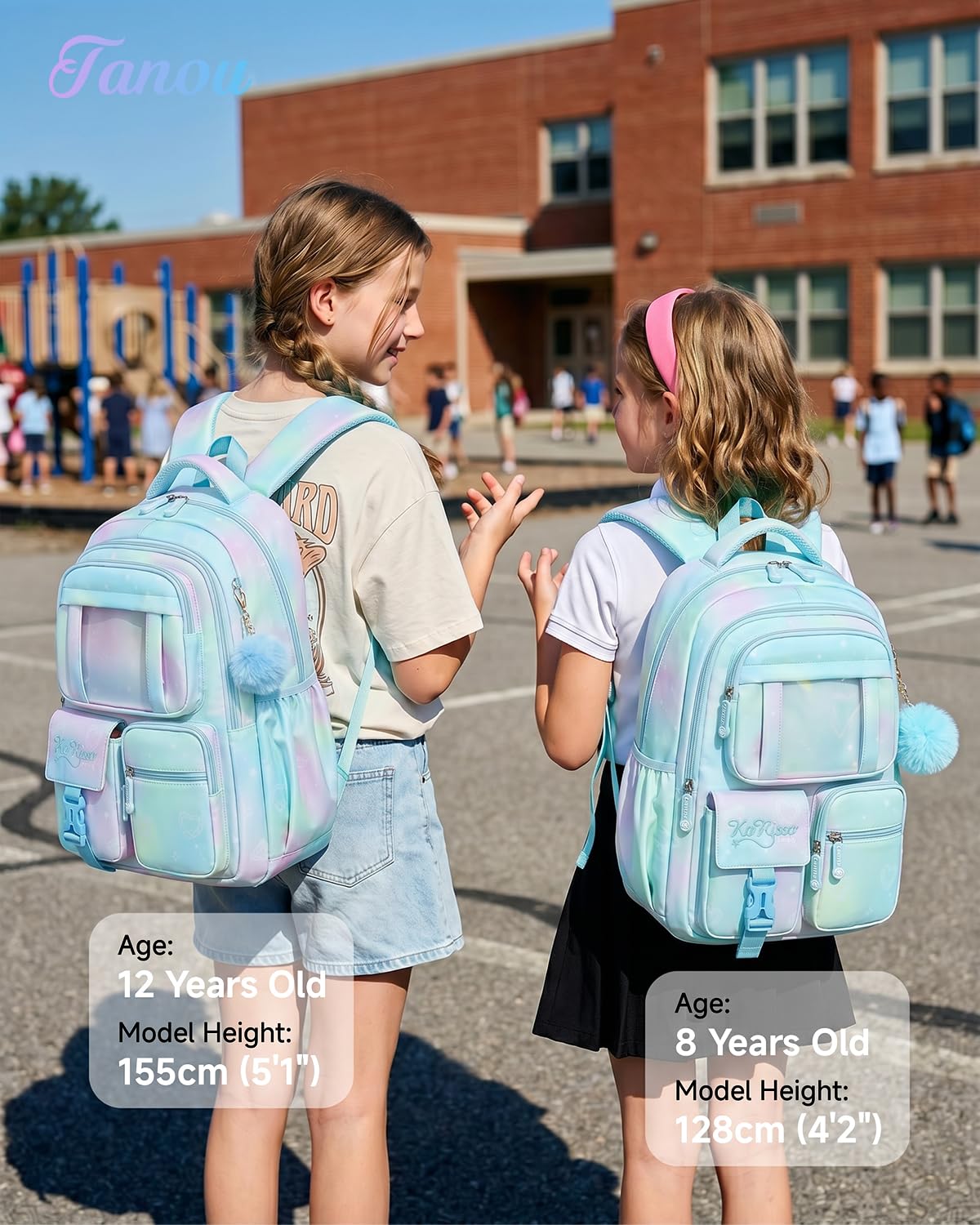 Tanou Schultasche Mädchen Rucksack Schule Mädchen der 1. bis 4. Klasse | Schulrucksack für Mädchen Atmungsaktiv, Wasserabweisender Nylon Kinder Schulranzen, Blau