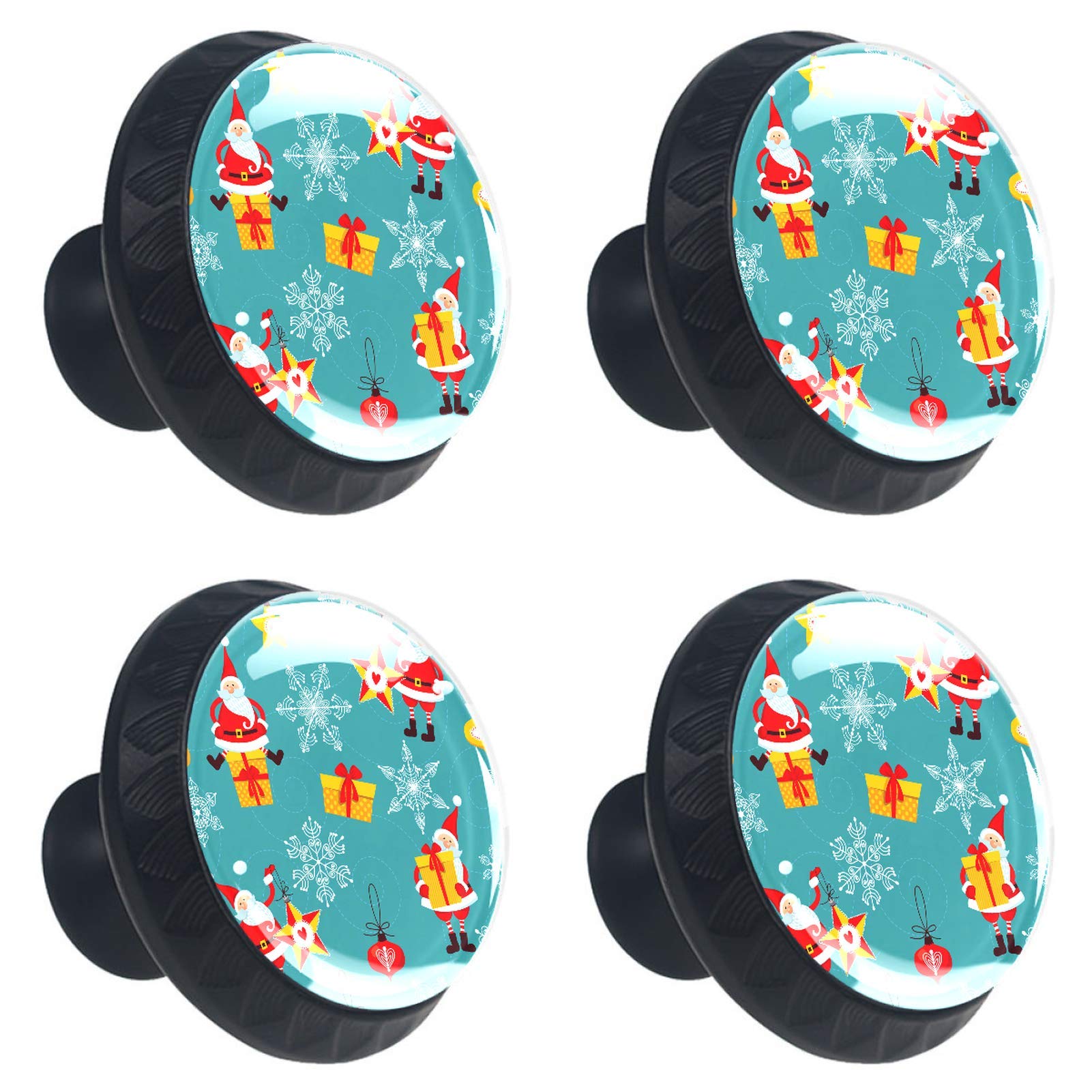 Bouton de placard en verre rond 30 mm Père Noël avec vis de fixation