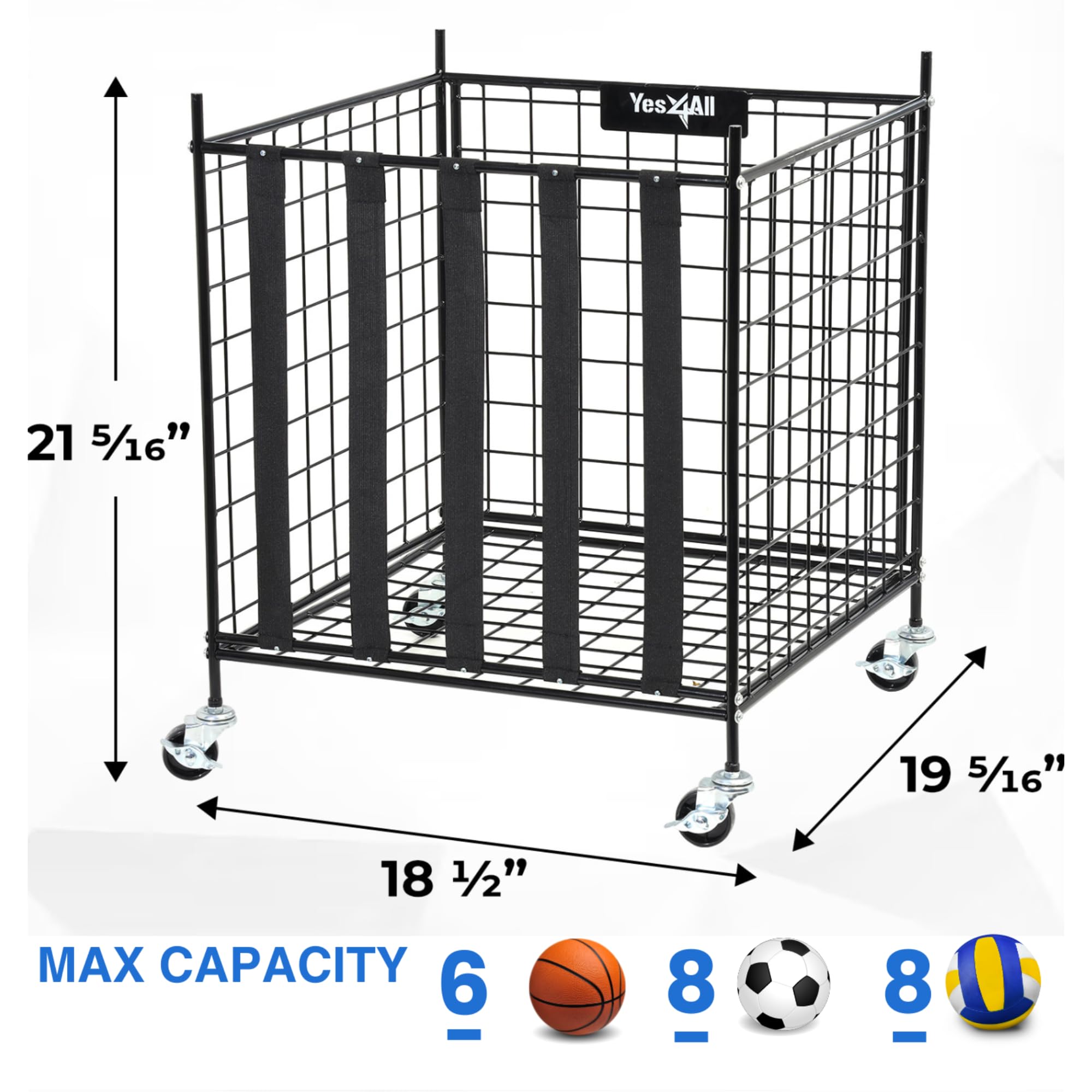 YES4ALL Carrito de Pelotas Enrollable con Ruedas con Cerradura, Soporte para Voleibol, Pelotas de Juguete, Jaula de Garaje, estanterías de Almacenamiento, Organizador de Equipo Deportivo, estantería