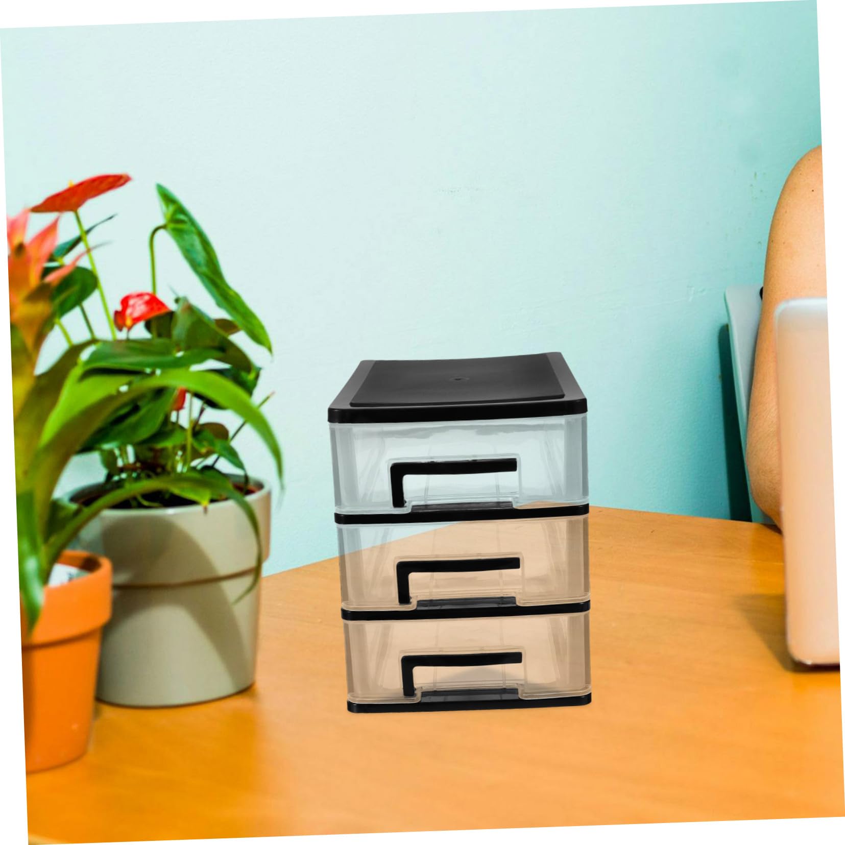 Ipetboom Cassettiera in Plastica Nera a Tre Livelli Cassetti Trasparenti, Organizer Portatile per Scrivania e Soggiorno, Design Compatto per Massimizzare lo Spazio