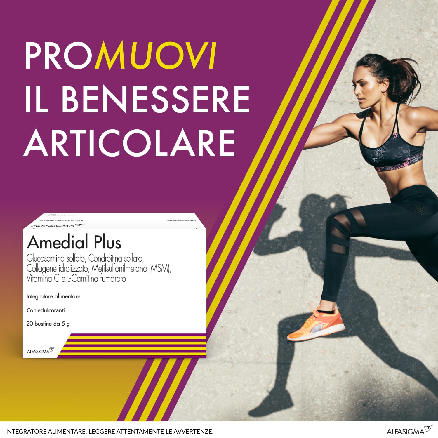 Amedial Plus, Integratore Alimentare per il Benessere delle Ossa e delle Cartilagini, 20 Bustine da 5mg da Sciogliere in Acqua