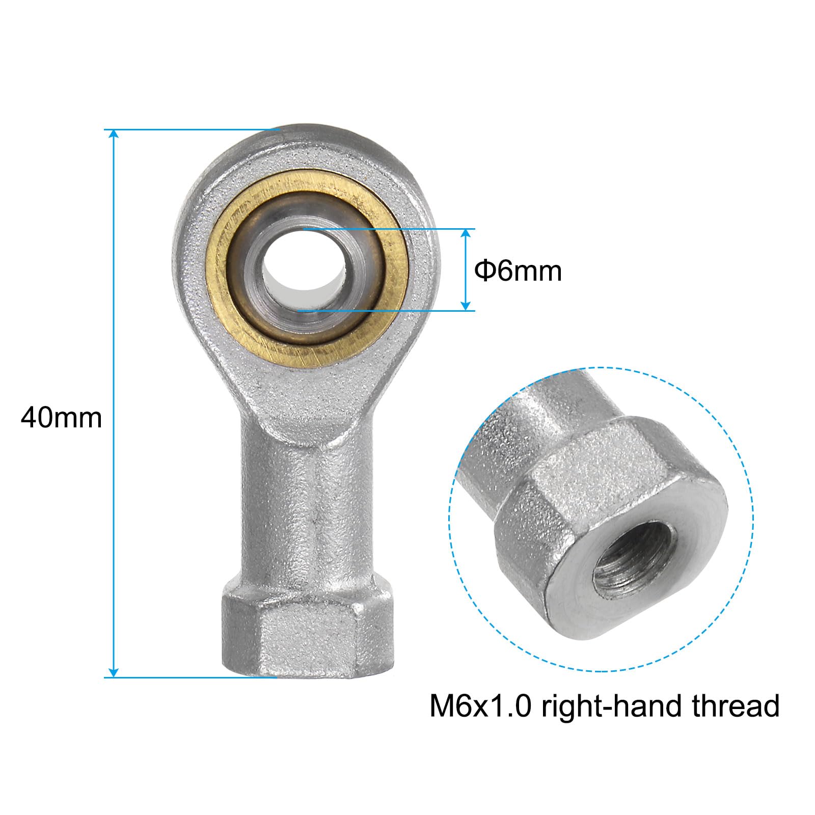 QUARKZMAN 4pcs SI6T/K 6mm Cojinete de Extremo de Varilla con Rosca Hembra M6x1.0, Extremos de Varilla de Hierro Fundido con Tuerca de Bloqueo